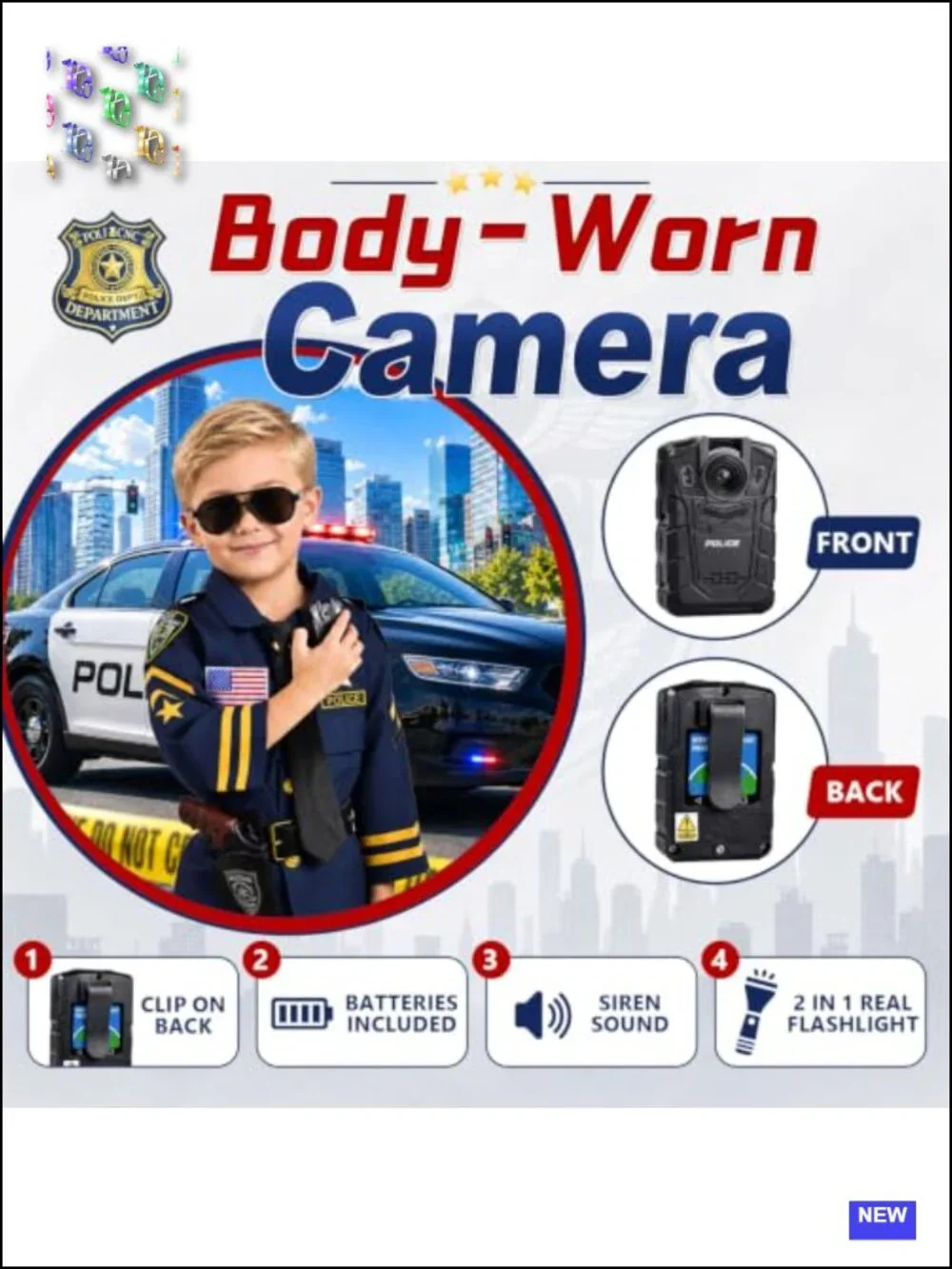 12pc Boys Police Officer Costume Set Halloween Pretend Play Role Play Uniform